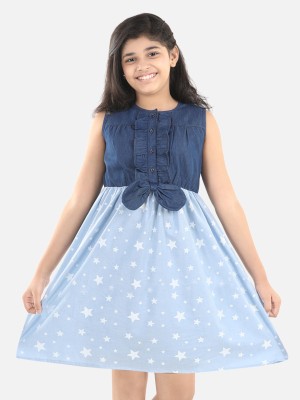 STYLESTONE Girls Midi/Knee Length Casual Dress(Blue, Sleeveless)