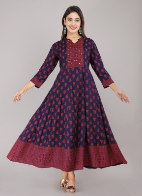 ROHIKA Women Printed Anarkali Kurta(Dark Blue)