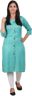 MUKHAKSH Women Solid Straight Kurta(Light Green)