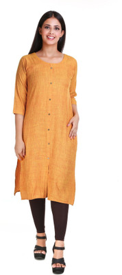 MUKHAKSH Women Solid Straight Kurta(Orange)