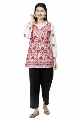 Golden Chikan Export Women Embroidered A-line Kurta(Maroon)