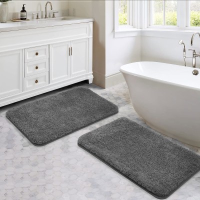 Roseate Microfiber Bathroom Mat(Grey, Medium, Pack of 2)