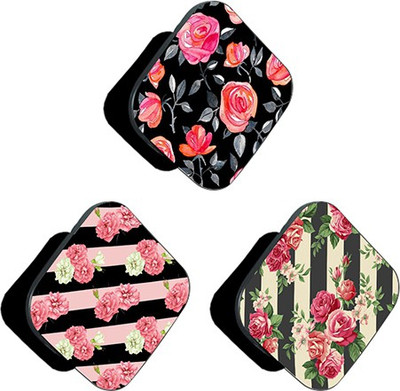 iCopertina PACK OF 3 Floral On Stripes And Pink Floral Mobile Holder