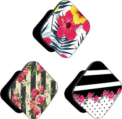 iCopertina PACK OF 3 Florals On Black White Stripes And Pink Yellow Floral Mobile Holder