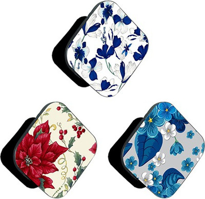 iCopertina PACK OF 3 Blue Leafs And Red Floral Pattern Mobile Holder