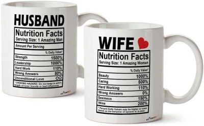 FirseBUY Husband and Wife Nutrition Factss Set of 2 Ceramic Coffee Mug(325 ml, Pack of 2)