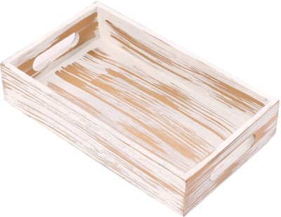 DULI DECO Rustic Multipurpose Tray in MDF 9.5x6 (WhiteGold) Tray