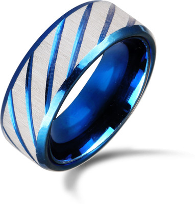 Kanak Jewels Stainless Steel Black Silver Plated Ring