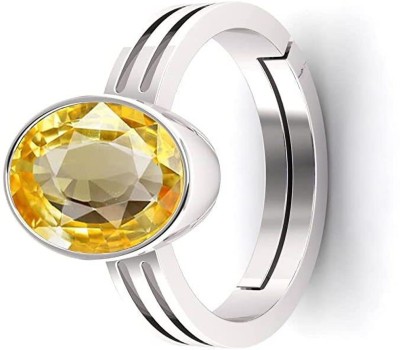 TODANI JEMS Certified 14.25 Ratti Pukhraj Panchdhatu Natural Yellow Sapphire Gemstone Ring Metal Sapphire Silver Plated Ring