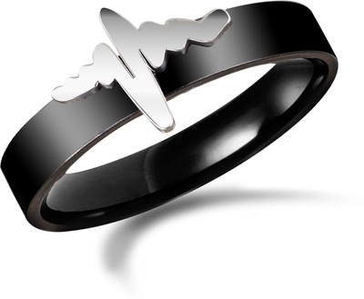 Kanak Jewels Stainless Steel Black Silver Plated Ring