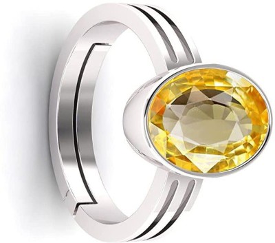 TODANI JEMS 11.25 Ratti Untreatet A+ Quality Natural Yellow Sapphire Pukhraj Gemstone Ring Metal Sapphire Silver Plated Ring