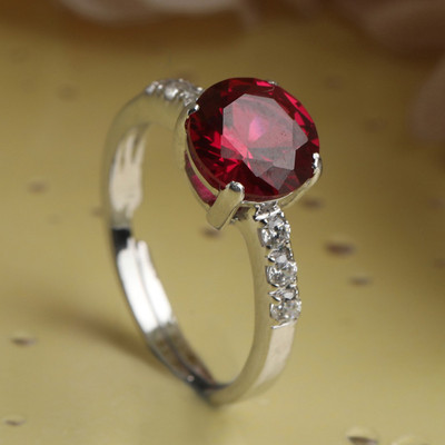 CLARA Blood Red Eye Adjustable Ring Sterling Silver Cubic Zirconia Rhodium Plated Ring