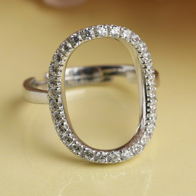CLARA Unique Ring with Adjustable Band Sterling Silver Cubic Zirconia Rhodium Plated Ring