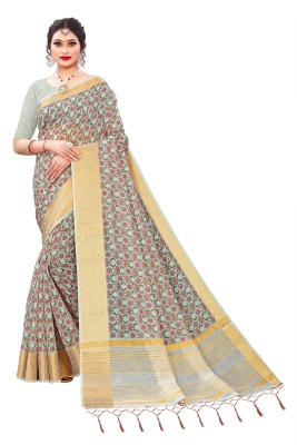 Marvosa Digital Print Bollywood Cotton Linen Saree(Grey)