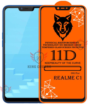 KING COVERS Tempered Glass Guard for 11D Tempered Glass Screen Protector for Realme-C1|With Easy Installation Kit Full Adhesive Glass(Pack of 1)