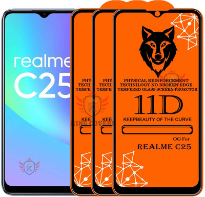 KING COVERS Tempered Glass Guard for REALME-C25 Edge to Edge Tempered Glass(Pack of 3)
