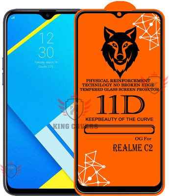 KING COVERS Tempered Glass Guard for 11D Tempered Glass Screen Protector for Realme-C2|With Easy Installation Kit Full Adhesive Glass(Pack of 1)