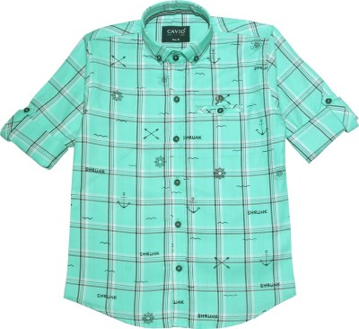 CAVIO Boys Checkered Casual Light Green Shirt