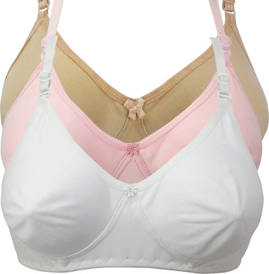 X-WELL Women T-Shirt Non Padded Bra(White, Pink, Beige)