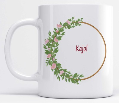 LOROFY Name Kajol Printed Floral Ring Ceramic Coffee Mug(325 ml)