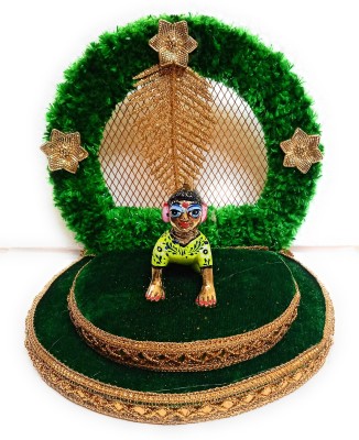 vrindavan shopi Hand Painted Green Radha with Green Velvet Singhasan (100gms Idol Statue) Decorative Showpiece  -  5 cm(Brass, Green)