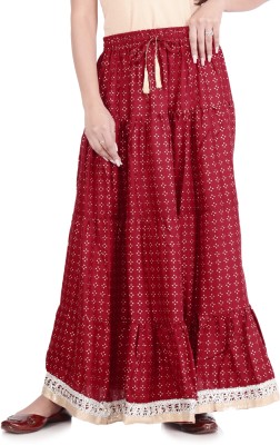 HIMCARE Printed Women Flared Maroon Skirt