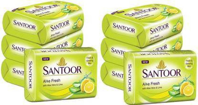 Santoor SOAP Aloe Fresh With Lime & Aloe Vera pack of 2 (8 x 100 g)(2 x 400 g)
