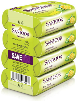 Santoor Aloe fresh with aloe vera & lime soap @ pack of 1 ( 4 soap )(400 g)
