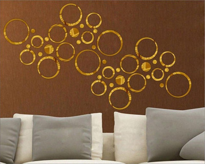 Bikri Kendra 151 cm ring and dots golden 40 3D Mirror Wall Stickers Self Adhesive Sticker(Pack of 1)