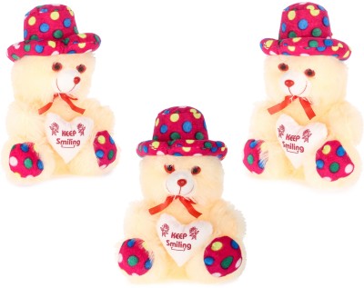 Topgrow Soft Teddy Bear Cap Style with Heart Cream Colour Set of 3 (12 inch)  - 12 inch(Multicolor)