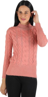 MONTE CARLO Self Design High Neck Casual Women Pink Sweater