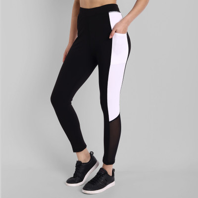 GREEN-SHADE Color Block Women Black Tights