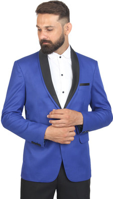 ATWOF Solid Single Breasted Casual Men Blazer(Blue)