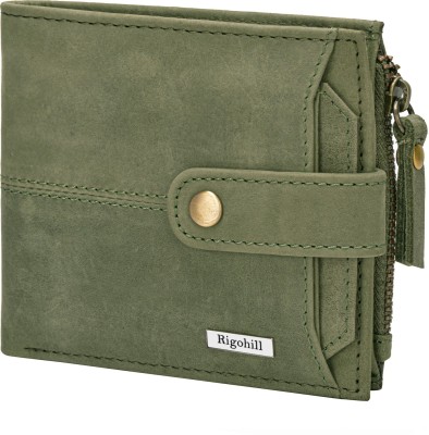 Rigohill Men Green Genuine Leather Wallet(10 Card Slots)