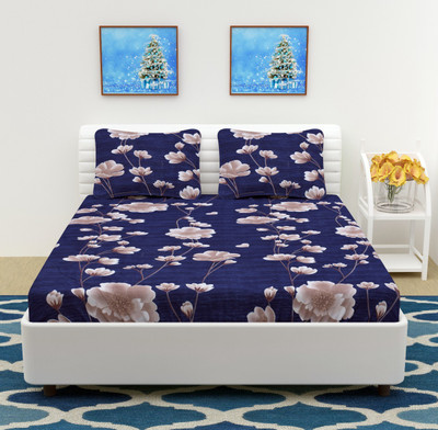 Glenjley Microfiber Double Flat 120 TC Floral Bedsheet(Pack of 1, Blue)
