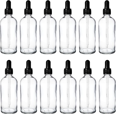 nsb herbals Clear Glass Bottle + Black Cap + Black Teat for Perfume, Oil, Multipurpose Use 100 ml Bottle(Pack of 12, Clear, Glass)