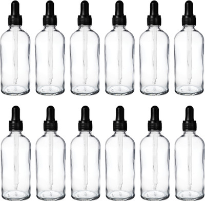 nsb herbals Clear Glass Bottle + Black Cap + Black Teat for Perfume, Oil, Multipurpose Use 100 ml Bottle(Pack of 12, Clear, Glass)