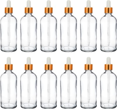 nsb herbals Clear Glass Bottle + Gold Cap + White Teat for Perfume, Oil, Multipurpose Use 100 ml Bottle(Pack of 12, Clear, Glass)