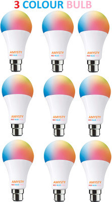 AMYSTY 9 W Basic Round B22 LED Bulb(Multicolor, Pack of 9)