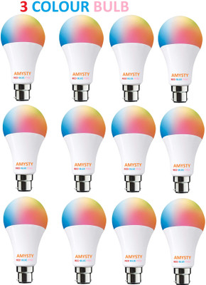 AMYSTY 9 W Basic Round B22 LED Bulb(Multicolor, Pack of 12)