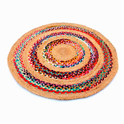 K KMDD Multicolor Cotton, Jute, Silk Carpet(3 ft,  X 3 ft, Circle)