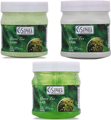 SEPHEA Green Tea Scrub 500ml, Mask 500ml & Gel 500ml(3 Items in the set)