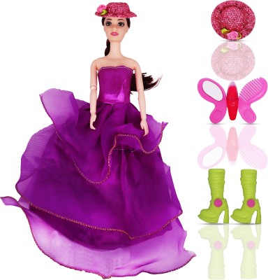 Aseenaa Cap Doll Toy Set With Movable Joints & Ornaments For Girls, Color : Dark Purple(Purple)