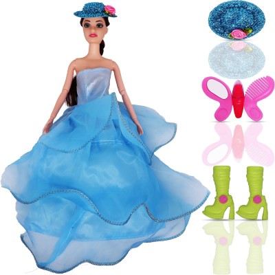 Aseenaa Cap Doll Toy Set With Movable Joints & Ornaments For Kids & Girls | Color : Blue(Blue)