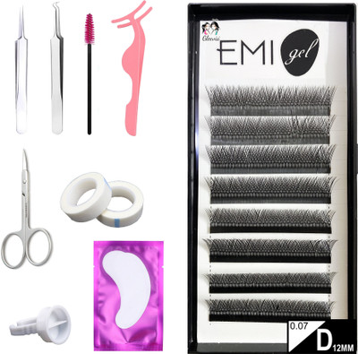 Gleevia 8Row Synthetic Black Eyelash Extension, 0.07-D12mm YY-2D Stable Curl(Combo Pack)(Pack of 1)