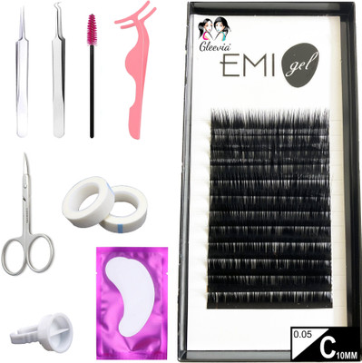 Gleevia Synthetic Black Eyelash Extension, 0.05-C10mm Classic Stable Curl (Combo Pack)(Pack of 1)