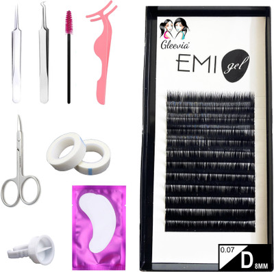 Gleevia Synthetic Black Eyelash Extension, 0.07-D8mm Classic Stable Curl (Combo Pack)(Pack of 1)