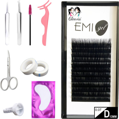 Gleevia Synthetic Black Eyelash Extension, 0.07-D13mm Classic Stable Curl (Combo Pack)(Pack of 1)