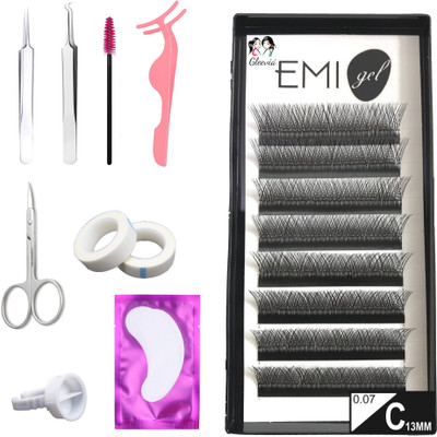 Gleevia 8Row Synthetic Black Eyelash Extension, 0.07-C13mm YY-2D Stable Curl(Combo Pack)(Pack of 1)