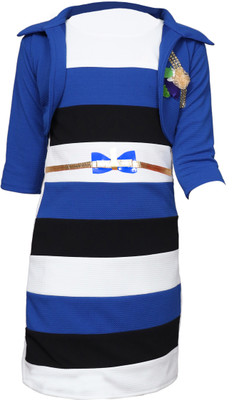 SKY HEIGHTS Girls Midi/Knee Length Casual Dress(Blue, Full Sleeve)